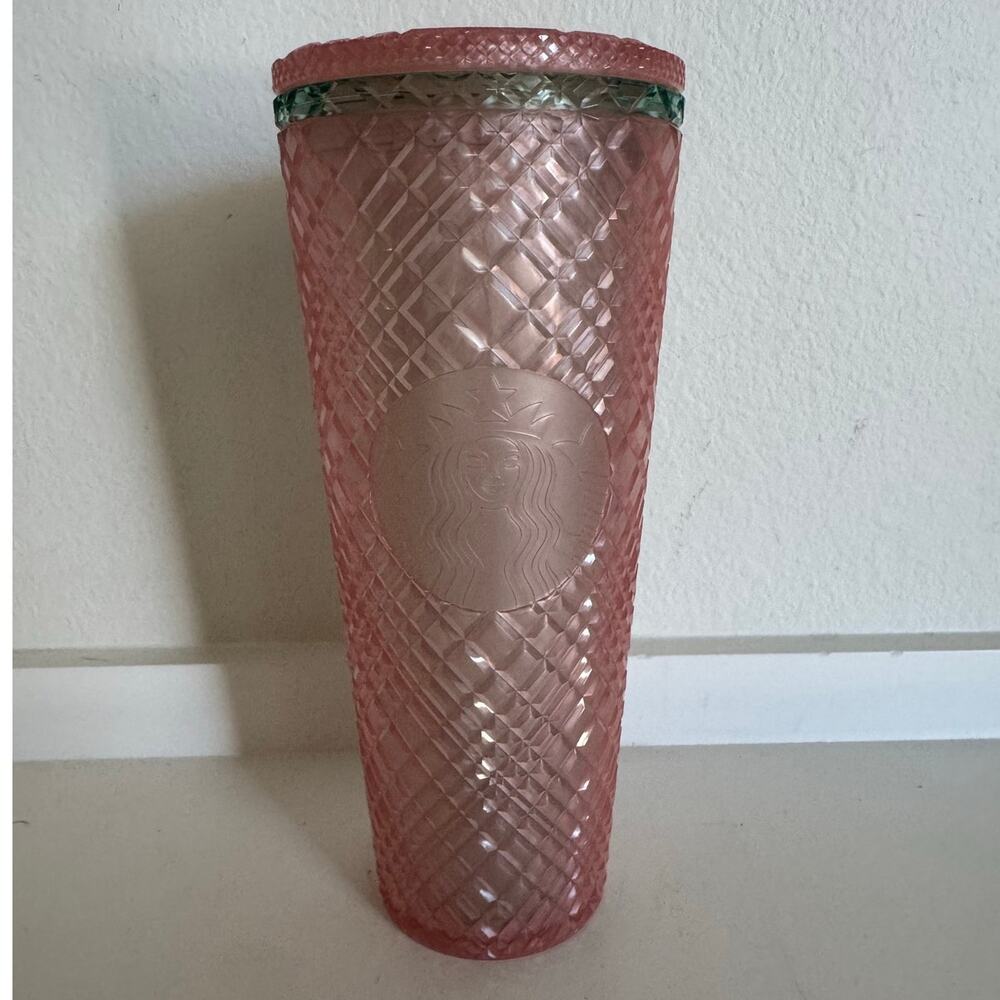 Starbucks Summer Jeweled‎ Pearl Pink Venti 24 Cold Cup Tumbler NO STRAW Studded